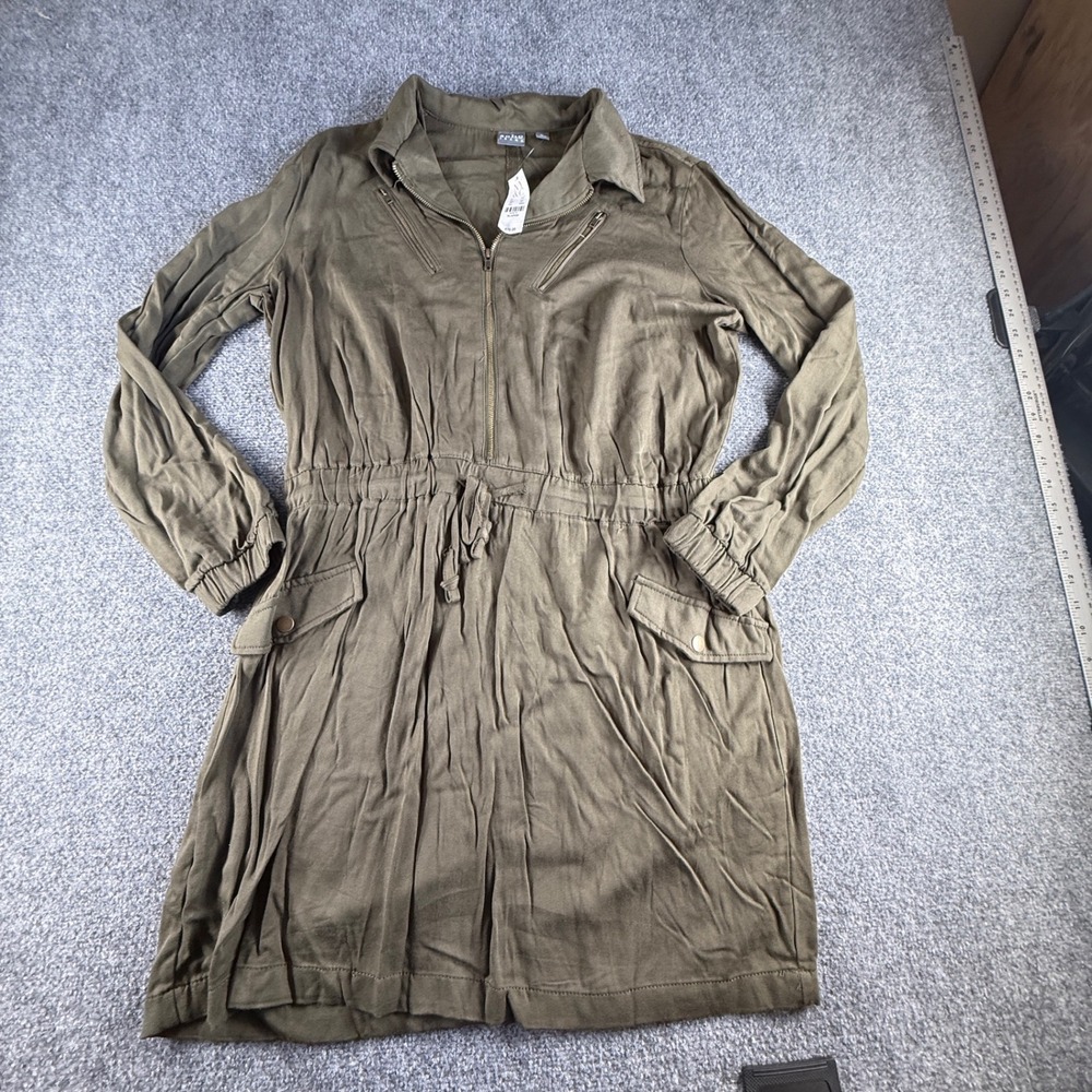 New York & Company Soho Jeans Olive Green Utility Zip Front Shirtdress XL NWT